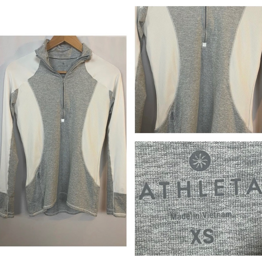 Athleta Womens XS Gray White Colorblock Quarter Zip Pullover Active Top RN 54023